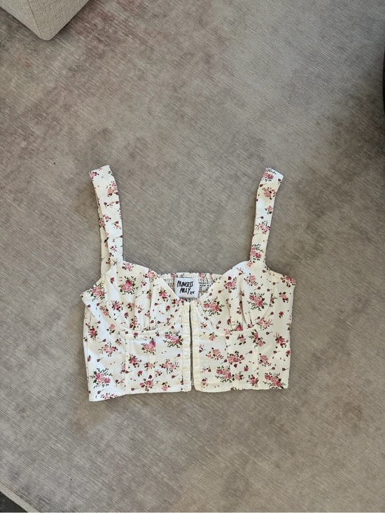 Princess Polly Tops - Princess Polly Ivory Floral Bustier Crop Top with Pink Roses